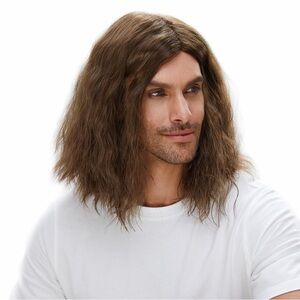 NWT STfantasy Men’s Long Wavy Brown Rocker Wig‎ 80s 90s Cosplay Costume